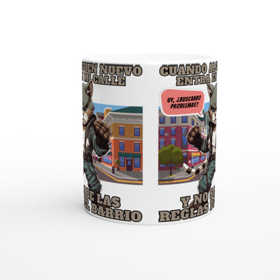 Taza Blanca con Impresión de Gato "El Chico Malo Miau" Michilandia | La tienda online de los fans de gatos