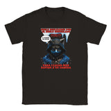 Camiseta júnior unisex estampado de gato "Hambre Mortal" Negro