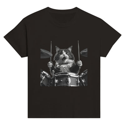 Camiseta Junior Unisex Estampado de Gato "Batería Gatuna" Michilandia | La tienda online de los fans de gatos