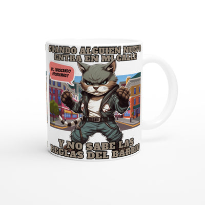 Taza Blanca con Impresión de Gato "El Chico Malo Miau" Michilandia | La tienda online de los fans de gatos