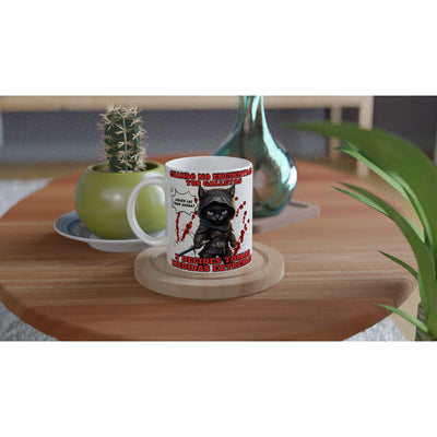 Taza blanca con impresión de gato "El Ninja de las Galletas" Michilandia | La tienda online de los amantes de gatos