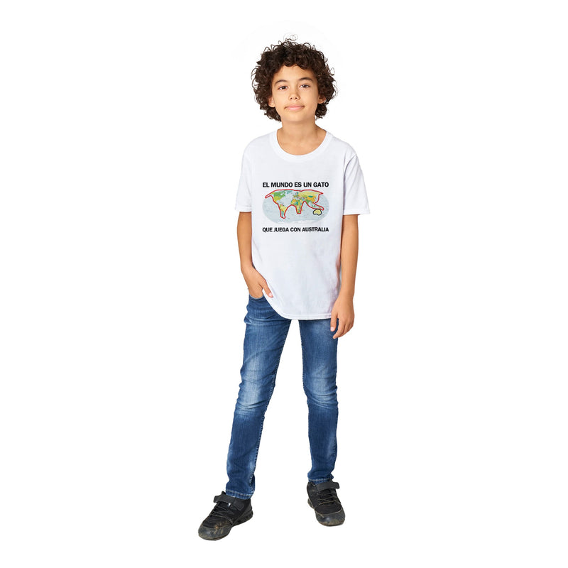 Camiseta Junior Unisex Estampado de Gato "Atlas Felino" Michilandia | La tienda online de los fans de gatos