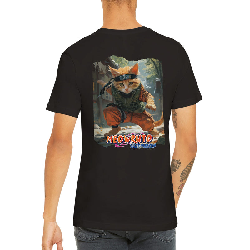 Camiseta Prémium Unisex Impresión Trasera de Gato 