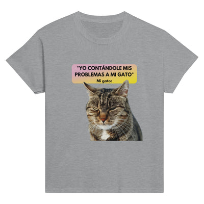 Camiseta Junior Unisex Estampado de Gato "Miau Indiferente" Michilandia