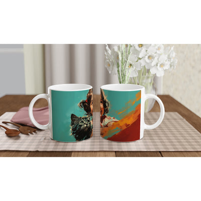 Taza blanca con impresión de gato 