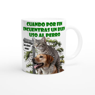 Taza blanca con impresión de gato "El Transporte Felino" Gelato