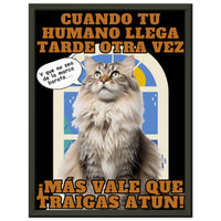 Póster Semibrillante de Gato con Marco Metal "Hora del Atún" Michilandia | La tienda online de los amantes de gatos