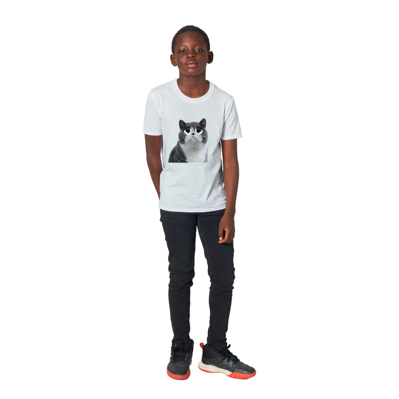 Camiseta Junior Unisex Estampado de Gato "Triste pero Gracioso" Michilandia