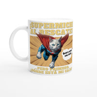 Taza blanca con impresión de gato 