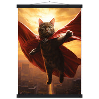 Póster semibrillante de gato con colgador "Super Kitty en Metrópolis"