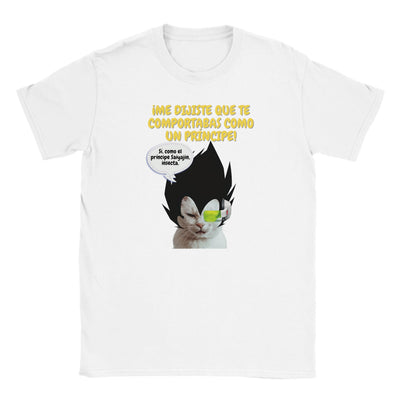 Camiseta Junior Unisex Estampado de Gato "Príncipe Saiyajin Felino" Michilandia | La tienda online de los fans de gatos