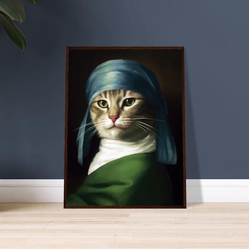 Póster Semibrillante de Gato con Marco de Madera "Retrato Renacentista" Michilandia | La tienda online de los fans de gatos