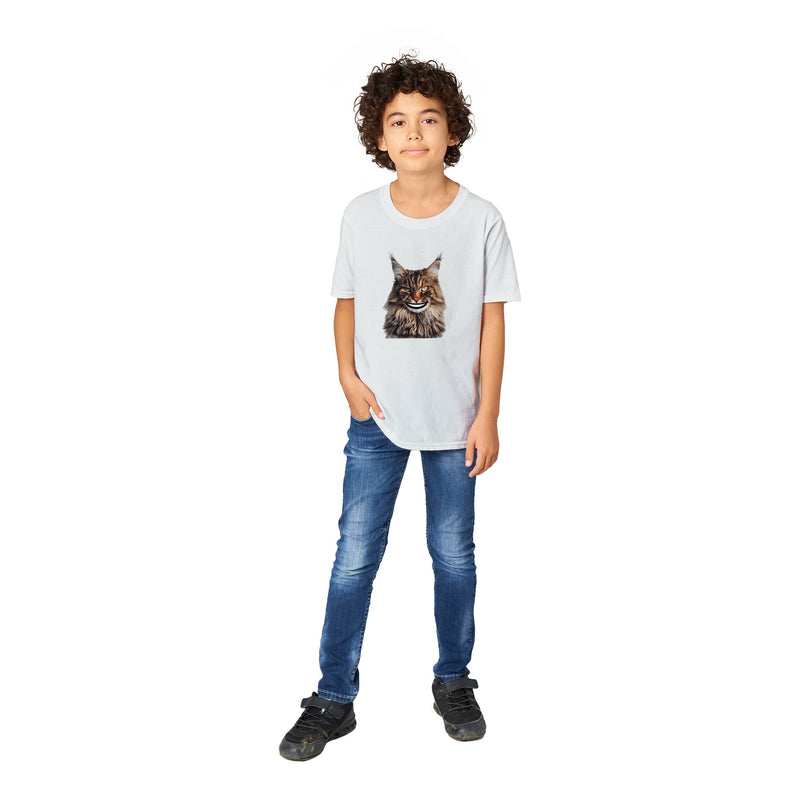 Camiseta Junior Unisex Estampado de Gato "Sonrisa de Maine Coon" Michilandia