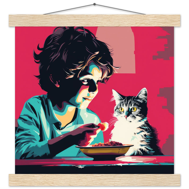 Póster semibrillante de gato con colgador "Michi con Hambre" Gelato