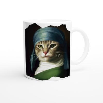 Taza Blanca con Impresión de Gato "Retrato Renacentista" Michilandia | La tienda online de los fans de gatos