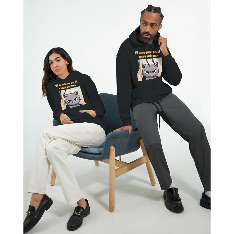 Sudadera con Capucha Unisex Estampado de Gato "El Misterio del Mayordomo" Michilandia | La tienda online de los fans de gatos