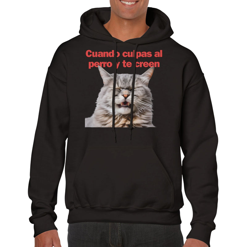 Sudadera con Capucha Unisex Estampado de Gato "Risa Culpable" Michilandia | La tienda online de los fans de gatos