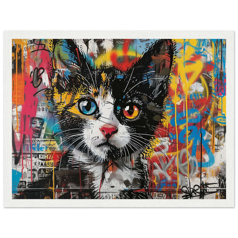 Póster de gato con marco de madera "Murales Miau" Michilandia | La tienda online de los fans de gatos