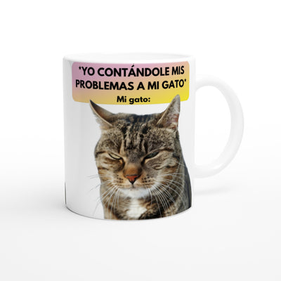 Taza Blanca con Impresión de Gato "Miau Indiferente" Michilandia