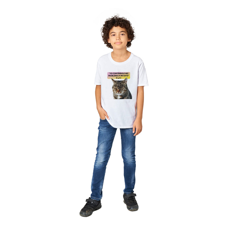 Camiseta Junior Unisex Estampado de Gato "Miau Indiferente" Michilandia