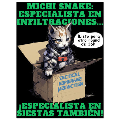 Panel de aluminio impresión de gato "Misión de Michi Snake" Michilandia | La tienda online de los amantes de gatos