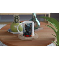 Taza Blanca con Impresión de Gato "Corazón de Metal" Michilandia | La tienda online de los fans de gatos