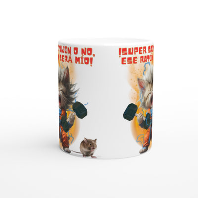 Taza Blanca con Impresión de Gato "Fuerza Felina Saiyajin" Michilandia | La tienda online de los fans de gatos