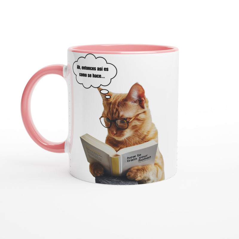 Taza Bicolor con Impresión de Gato "Entrenando Humanos" Michilandia