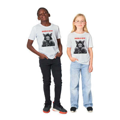 Camiseta Junior Unisex Estampado de Gato "Maquina de matar" Michilandia