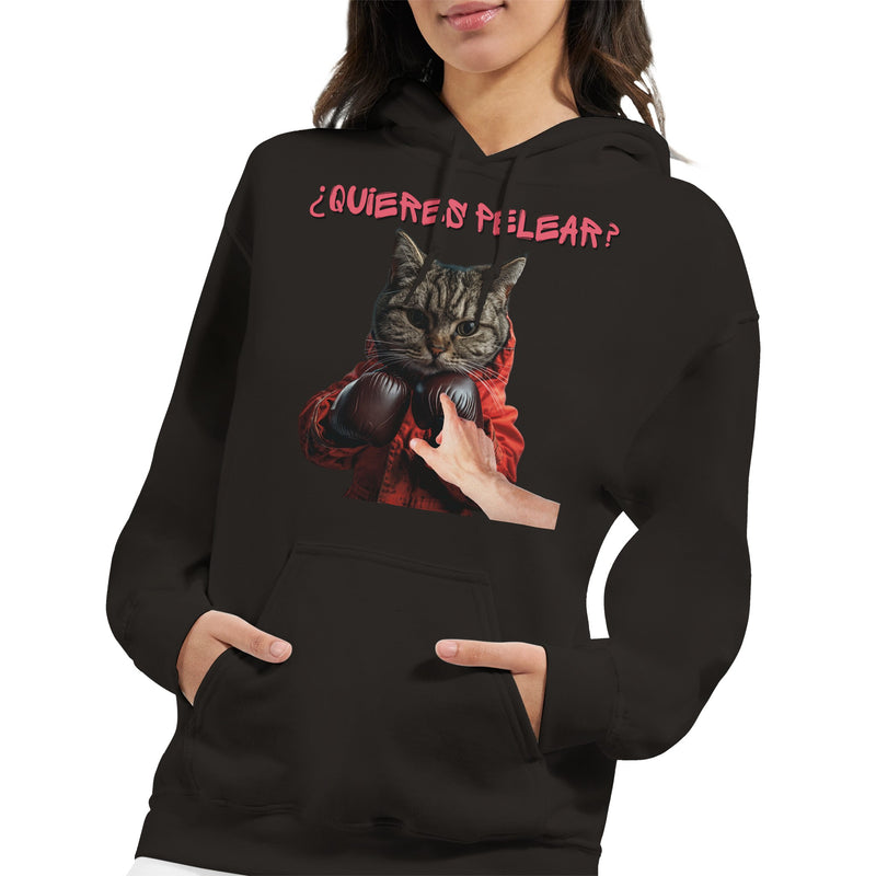 Sudadera con Capucha Unisex Estampado de Gato "¿quieres pelear?" Michilandia | La tienda online de los fans de gatos