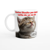 Taza Blanca con Impresión de Gato "Mirada Culpable" Michilandia | La tienda online de los fans de gatos