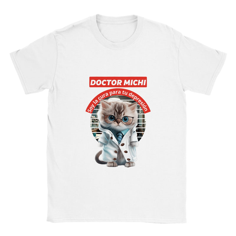 Camiseta unisex estampado de gato "Doctor michi" Gelato