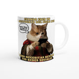 Taza Blanca con Impresión de Gato "Aristogato Conectado" Michilandia | La tienda online de los fans de gatos