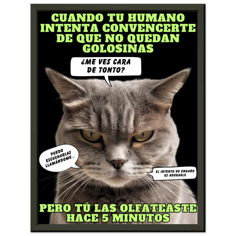 Póster Semibrillante de Gato con Marco Metal "El Detector de Golosinas" Michilandia | La tienda online de los amantes de gatos