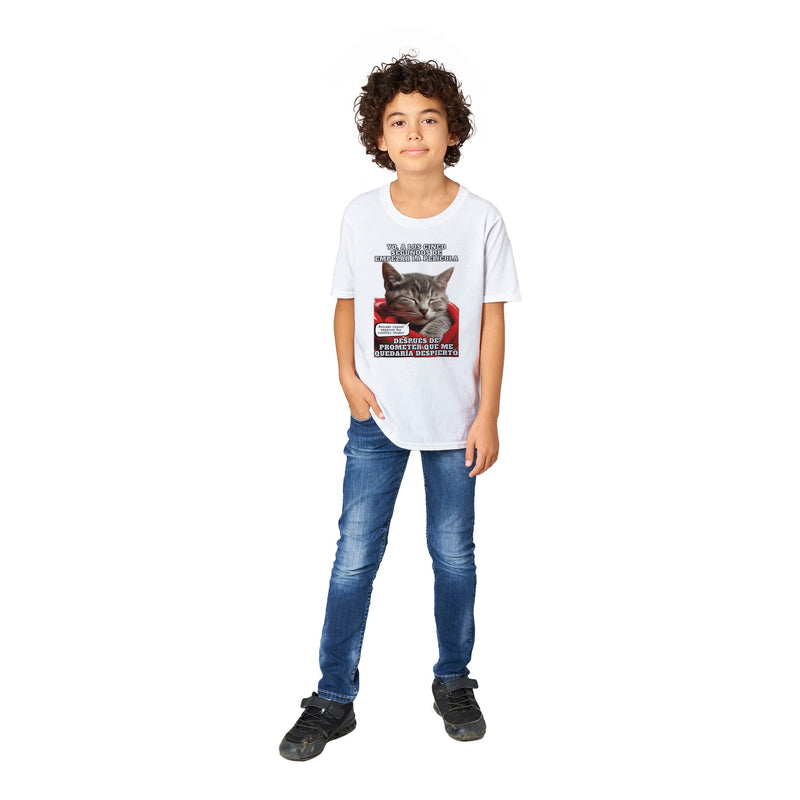 Camiseta Junior Unisex Estampado de Gato "Cinéfilo Dormilón" Michilandia | La tienda online de los amantes de gatos