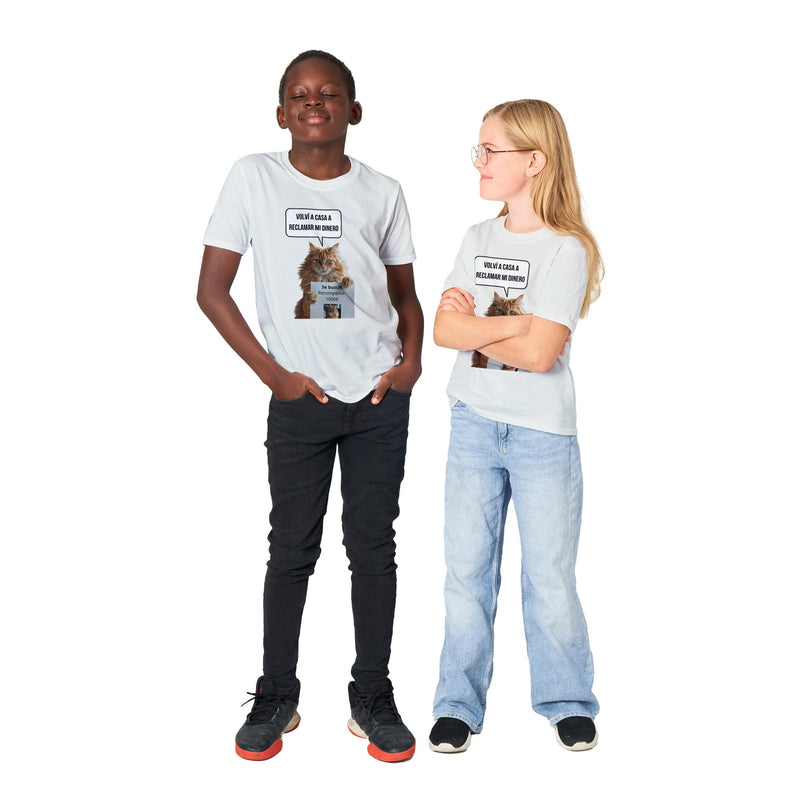 Camiseta Junior Unisex Estampado de Gato "Recompensa Miau" Michilandia