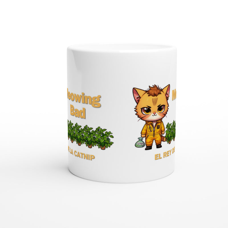 Taza Blanca con Impresión de Gato "Rey de la Catnip" Michilandia | La tienda online de los fans de gatos