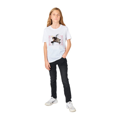 Camiseta Junior Unisex Estampado de Gato "Ángel de Pelaje" Michilandia | La tienda online de los fans de gatos