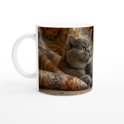 Taza Blanca con Impresión de Gato 