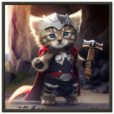 Póster semibrillante de gato con marco metal "Mewlnir" Gelato