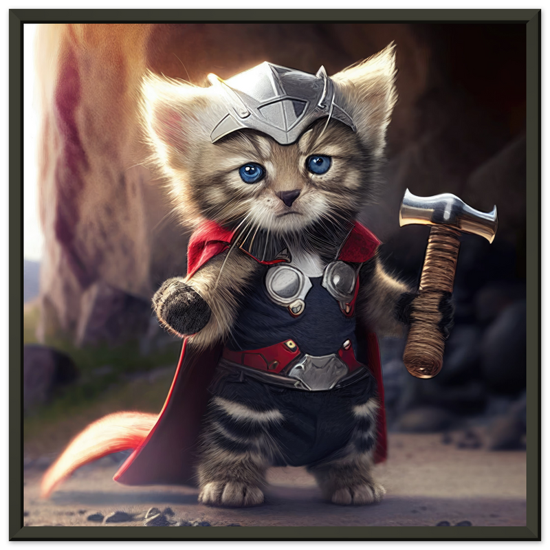 Póster semibrillante de gato con marco metal "Mewlnir" Gelato