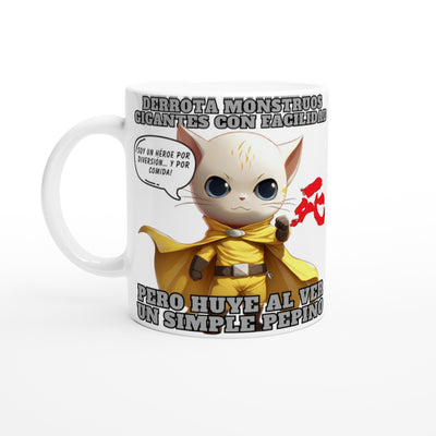 Taza blanca con impresión de gato 