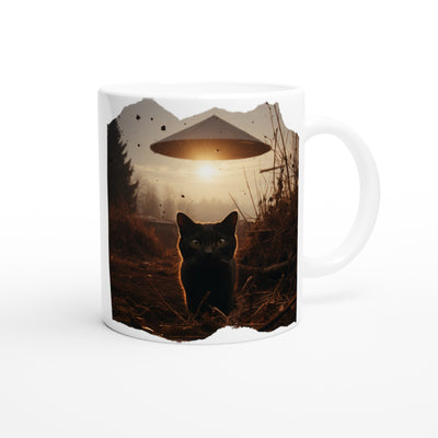 Taza Blanca con Impresión de Gato "Encuentro Extraterrestre" Michilandia | La tienda online de los fans de gatos