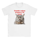 Camiseta Junior Unisex Estampado de Gato "Risa Culpable" Michilandia | La tienda online de los fans de gatos