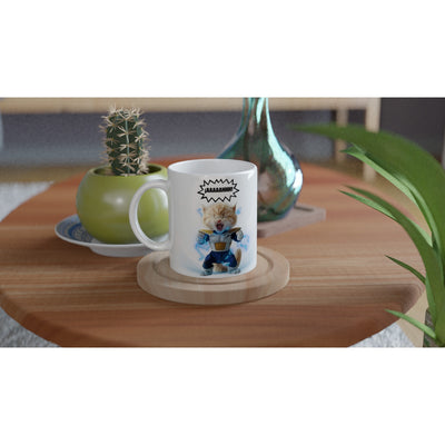 Taza Blanca con Impresión de Gato "Transformación Miau Z" Michilandia