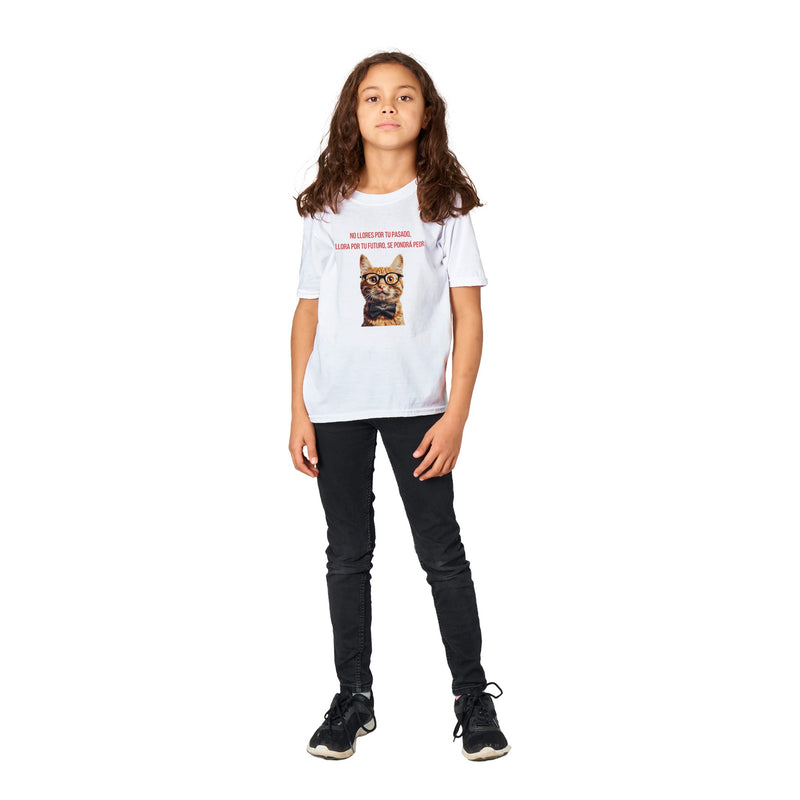 Camiseta Junior Unisex Estampado de Gato "Profecía Peluda" Michilandia