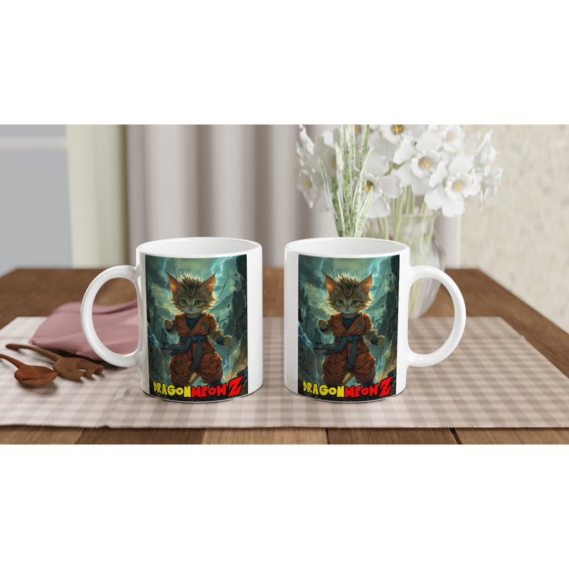 Taza Blanca con Impresión de Gato "Furia Felina Saiyajin" Michilandia | La tienda online de los fans de gatos