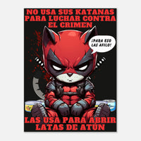 Panel de aluminio impresión de gato "Katanas y Latas" Michilandia | La tienda online de los amantes de gatos