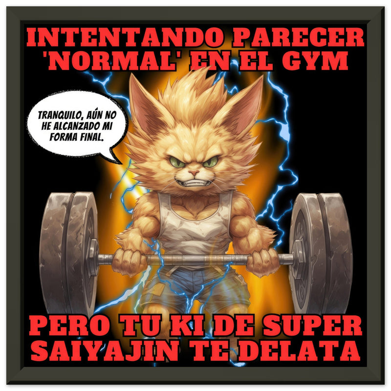 Póster Semibrillante de Gato con Marco Metal "Levantamiento Saiyajin" Michilandia | La tienda online de los fans de gatos