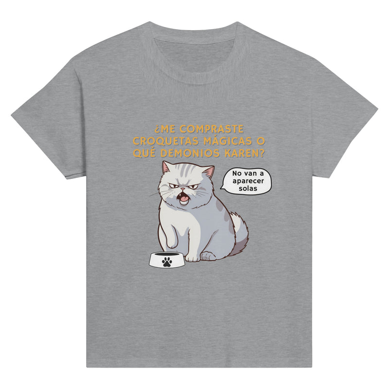 Camiseta Junior Unisex Estampado de Gato "Croquetas Mágicas" Michilandia | La tienda online de los fans de gatos